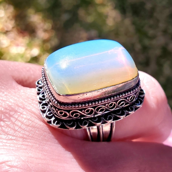 New Opal Opalite 925 Silver Statement Ring. - Picture 3 of 16